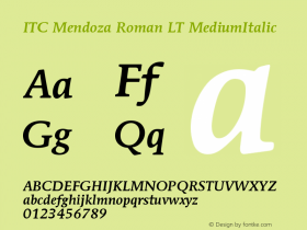 ITC Mendoza Roman LT MediumItalic Version 006.000 Font Sample