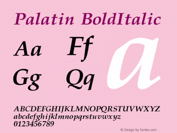 Palatin BoldItalic Version 001.000 Font Sample