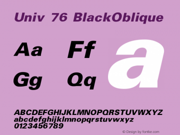 Univ 76 BlackOblique Version 001.000 Font Sample