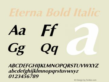 Eterna Bold Italic Rev. 002.02q Font Sample