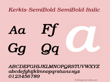 Kerkis-SemiBold SemiBold-Italic Version 001.000 Font Sample