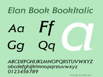 Elan Book BookItalic Version 1.0 Font Sample