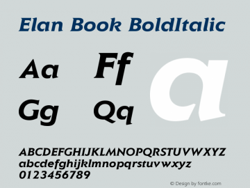Elan Book BoldItalic Version 1.0 Font Sample
