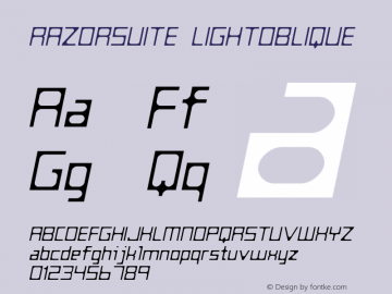 RAZORSUITE LIGHTOBLIQUE Version 001.000 Font Sample