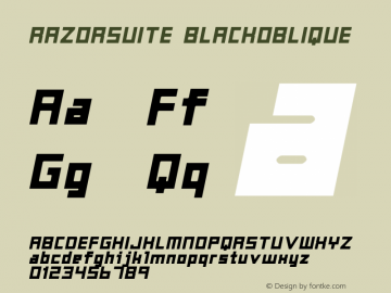 RAZORSUITE BLACKOBLIQUE Version 001.000 Font Sample