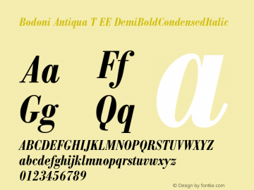 Bodoni Antiqua T EE DemiBoldCondensedItalic Version 001.004图片样张