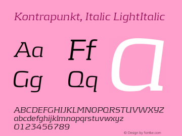 Kontrapunkt, Italic LightItalic Version 001.000图片样张