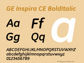 GE Inspira CE BoldItalic Version 001.000 Font Sample