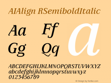 AIAlign RSemiboldItalic Version 001.000 Font Sample