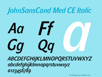 JohnSansCond Med CE Italic Version 001.000 Font Sample
