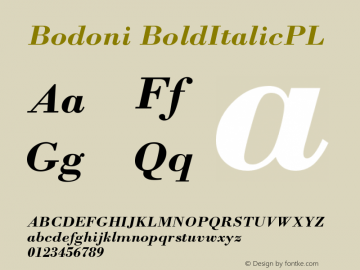 Bodoni BoldItalicPL Version 001.000 Font Sample