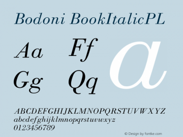 Bodoni BookItalicPL Version 001.000 Font Sample