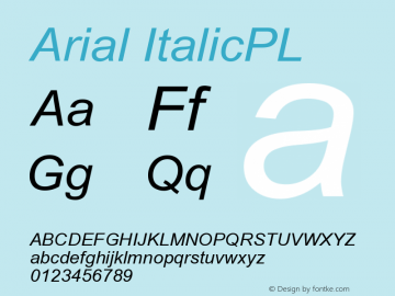 Arial ItalicPL Version 001.000 Font Sample