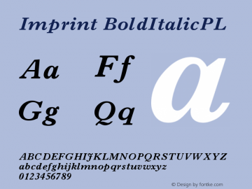 Imprint BoldItalicPL Version 001.000 Font Sample