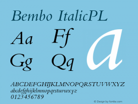 Bembo ItalicPL Version 001.000 Font Sample