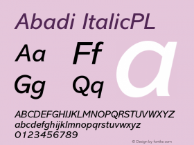 Abadi ItalicPL Version 001.000 Font Sample