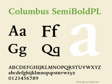Columbus SemiBoldPL Version 001.000 Font Sample