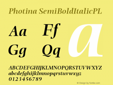 Photina SemiBoldItalicPL Version 001.000 Font Sample