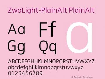 ZwoLight-PlainAlt PlainAlt Version 4.313 Font Sample