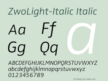 ZwoLight-Italic Italic Version 4.313 Font Sample