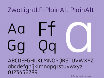 ZwoLightLF-PlainAlt PlainAlt Version 4.313 Font Sample