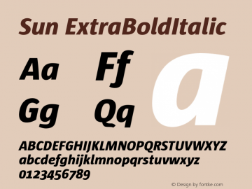 Sun ExtraBoldItalic Version 001.003 Font Sample