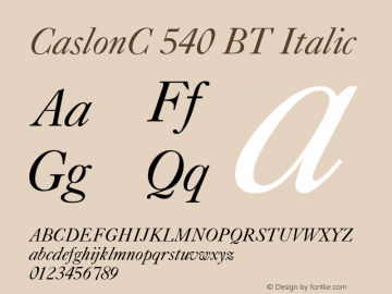 CaslonC 540 BT Italic Version 001.000 Font Sample