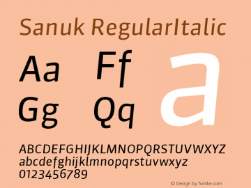 Sanuk RegularItalic Version 7.046 Font Sample
