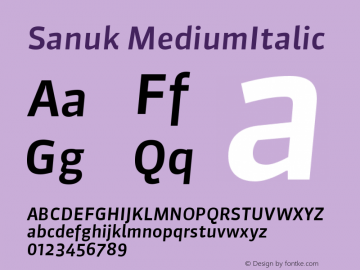 Sanuk MediumItalic Version 7.046 Font Sample