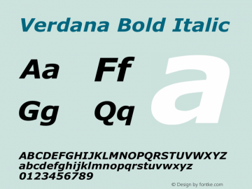 Verdana Bold Italic Unknown Font Sample