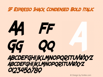 SF Espresso Shack Condensed Bold Italic ver 1.0; 1999. Freeware for non-commercial use.图片样张