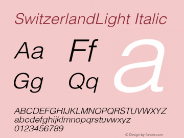 SwitzerlandLight Italic v1.0c Font Sample