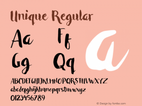 Unique Regular Version 001.000 Font Sample