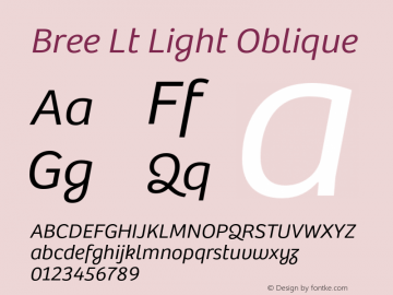 Bree Lt Light Oblique Version 1.000 Font Sample