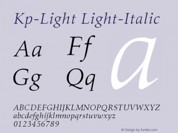 Kp-Light Light-Italic Version 001.000 Font Sample