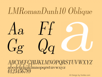 LMRomanDunh10 Oblique Version 2.004 Font Sample