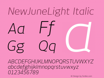 NewJuneLight Italic Version 2.0 Font Sample