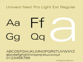 Univers Next Pro Light Ext Regular Version 1.00 Font Sample