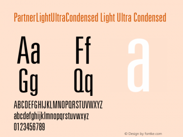 PartnerLightUltraCondensed Light Ultra Condensed Version 001.000 Font Sample