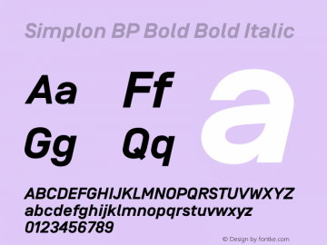 Simplon BP Bold Bold Italic Version 1.0 Font Sample