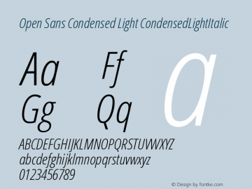 Open Sans Condensed Light CondensedLightItalic Version 1.10 Font Sample