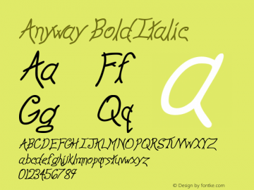 Anyway BoldItalic Version 1.0 3/1/98 Font Sample