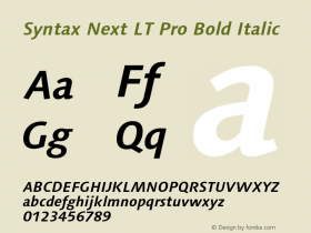 Syntax Next LT Pro Bold Italic Version 2.00 Font Sample