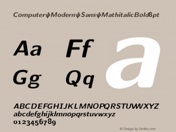 Computer Modern Sans MathitalicBold8pt Version 001.001 Font Sample