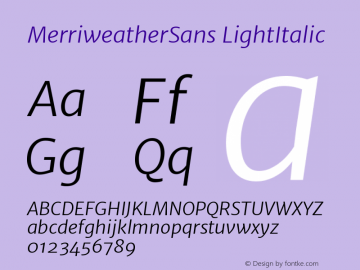 MerriweatherSans LightItalic Version 1.000; ttfautohint ( Font Sample