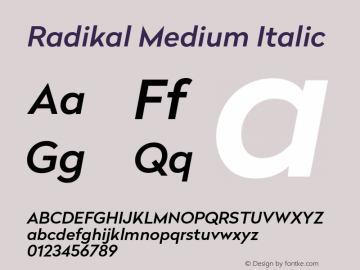 Radikal Medium Italic 1.000 Font Sample