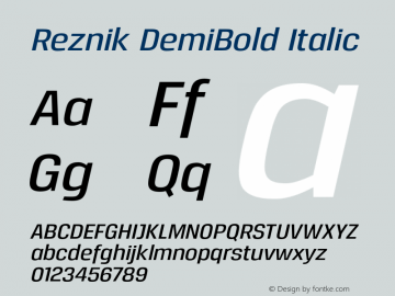 Reznik DemiBold Italic Version 1.001;PS 001.001;hotconv 1.0.70;makeotf.lib2.5.58329;com.myfonts.northernblock.reznik.demi-bold-italic.wfkit2.3Udi图片样张