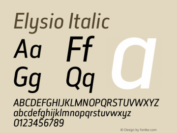 Elysio Italic Version 1.000;PS 001.000;hotconv 1.0.70;makeotf.lib2.5.58329;com.myfonts.typedynamic.elysio.italic.wfkit2.4bTd Font Sample