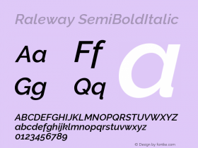 Raleway SemiBoldItalic Version 001.001 Font Sample