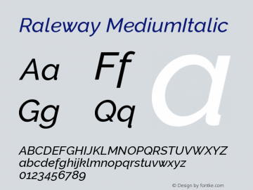 Raleway MediumItalic Version 001.001 Font Sample